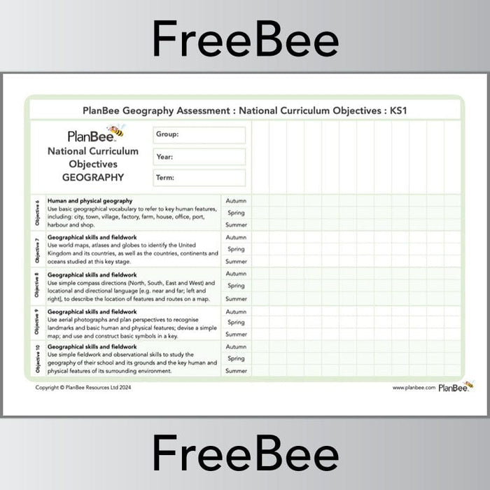 PlanBee Geography KS1 Assessment Grid | PlanBee FreeBees