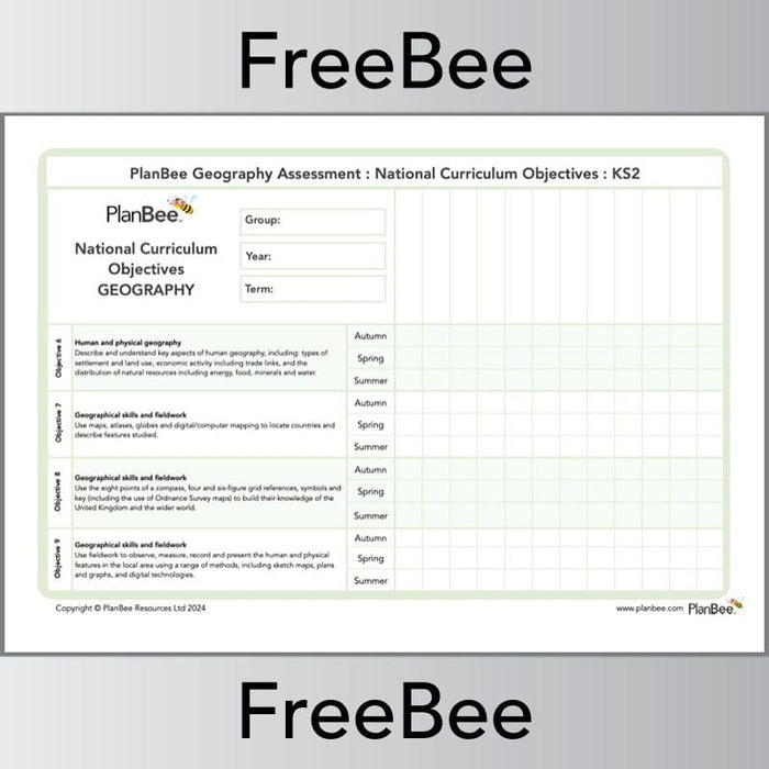 PlanBee Free Geography KS2 Assessment Grid by PlanBee