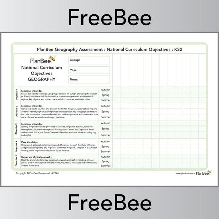 PlanBee Free Geography KS2 Assessment Grid by PlanBee