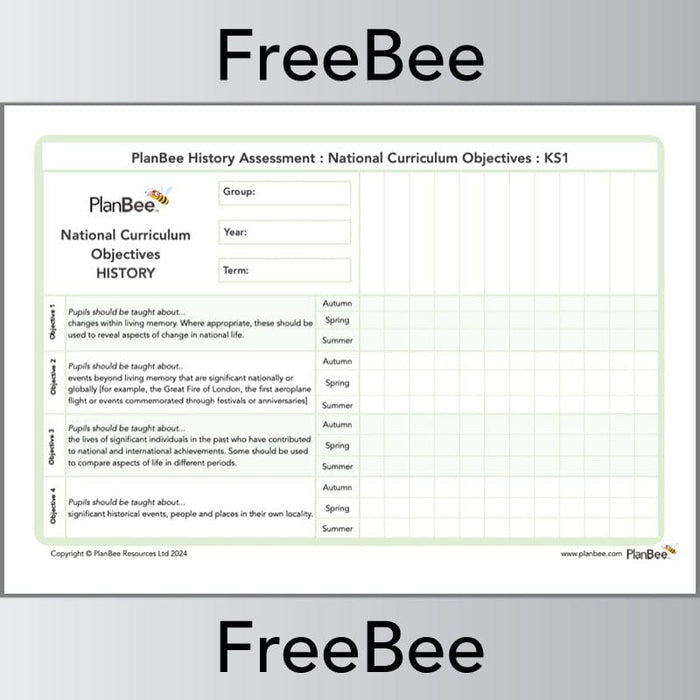 PlanBee History Assessment Grid: KS1 | PlanBee FreeBees