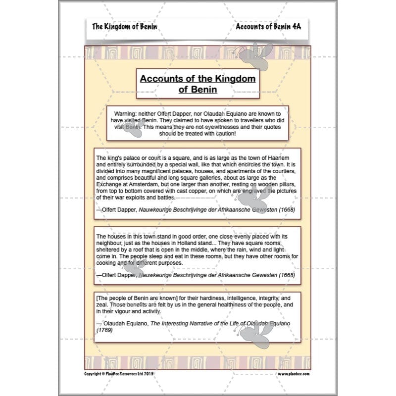PlanBee The Kingdom of Benin KS2 History Lesson Pack by PlanBee