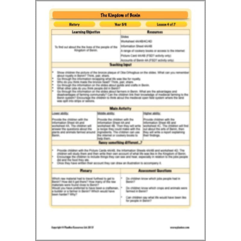 PlanBee The Kingdom of Benin KS2 History Lesson Pack by PlanBee