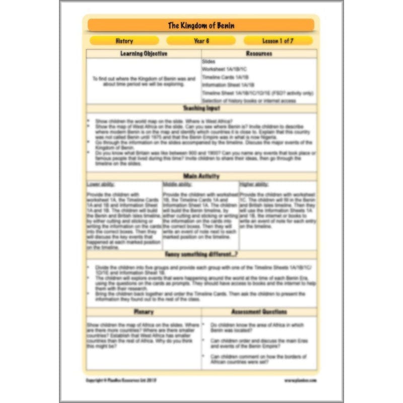 PlanBee The Kingdom of Benin KS2 History Lesson Pack by PlanBee
