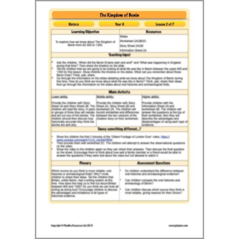 PlanBee The Kingdom of Benin KS2 History Lesson Pack by PlanBee