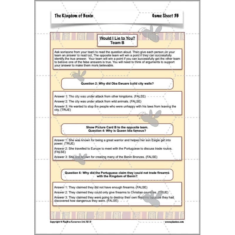 PlanBee The Kingdom of Benin KS2 History Lesson Pack by PlanBee