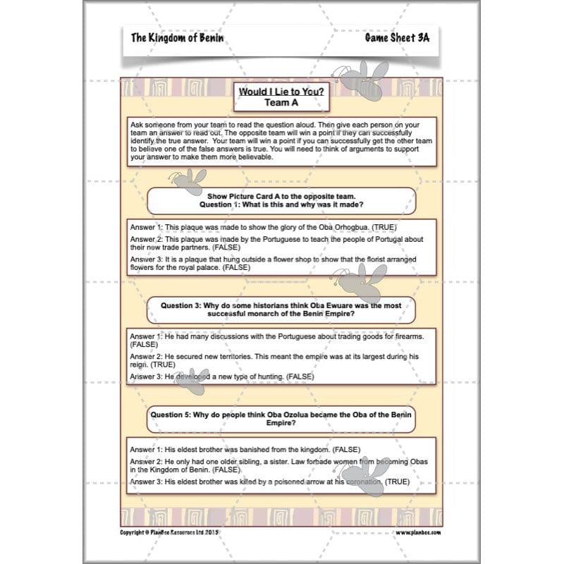 PlanBee The Kingdom of Benin KS2 History Lesson Pack by PlanBee