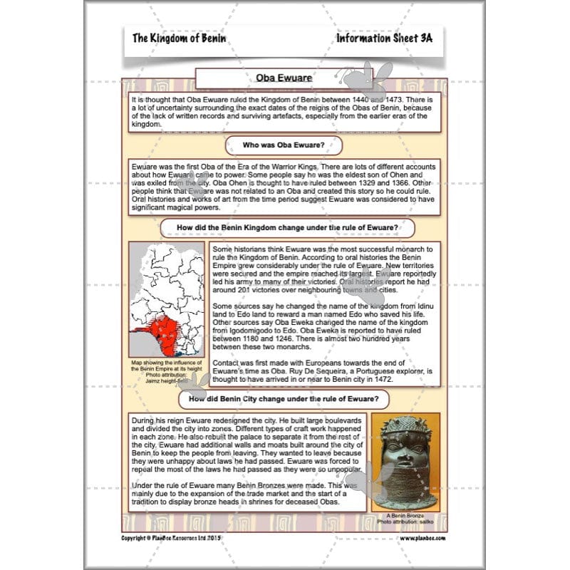 PlanBee The Kingdom of Benin KS2 History Lesson Pack by PlanBee