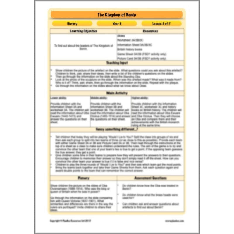 PlanBee The Kingdom of Benin KS2 History Lesson Pack by PlanBee