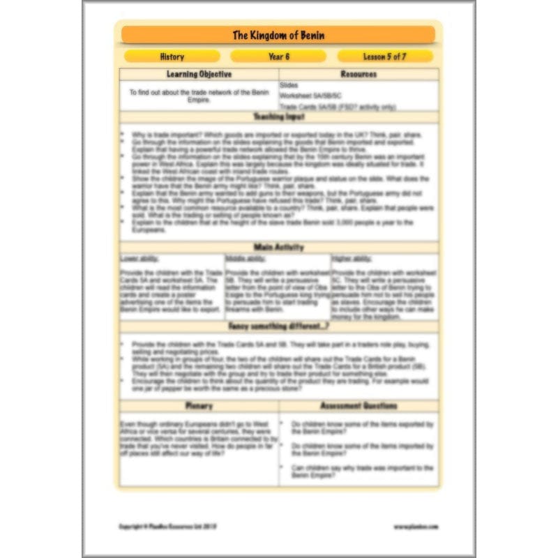 PlanBee The Kingdom of Benin KS2 History Lesson Pack by PlanBee