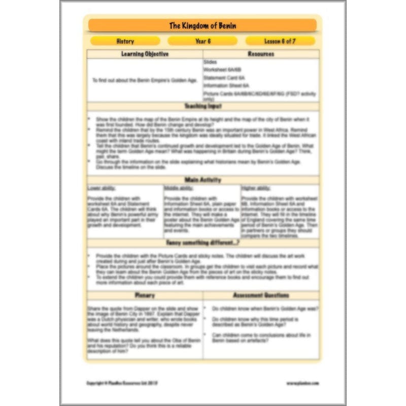 PlanBee The Kingdom of Benin KS2 History Lesson Pack by PlanBee