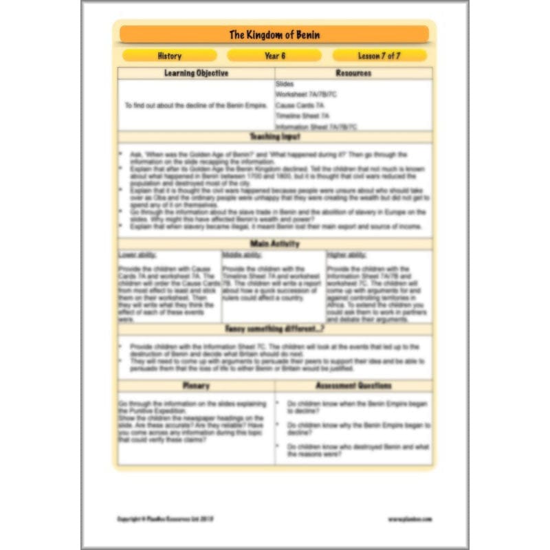 PlanBee The Kingdom of Benin KS2 History Lesson Pack by PlanBee
