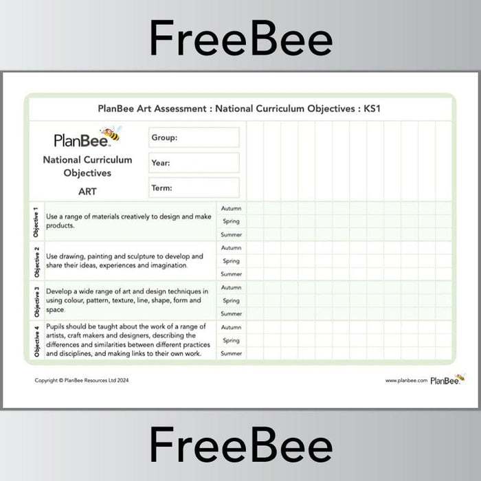 PlanBee Free KS1 Art National Curriculum Objectives Assessment Grid