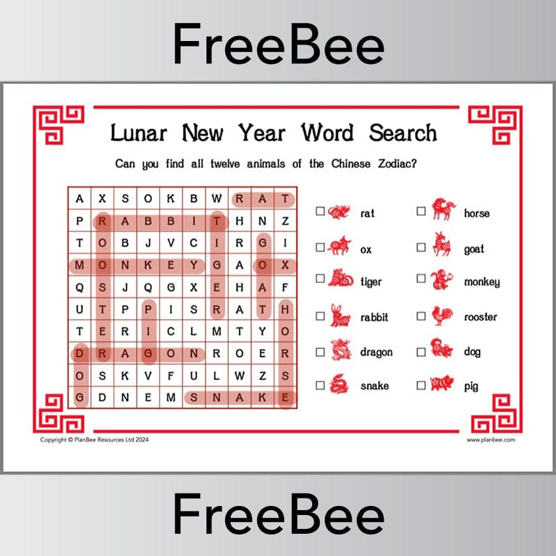 PlanBee FREE Lunar New Year Word Search by PlanBee