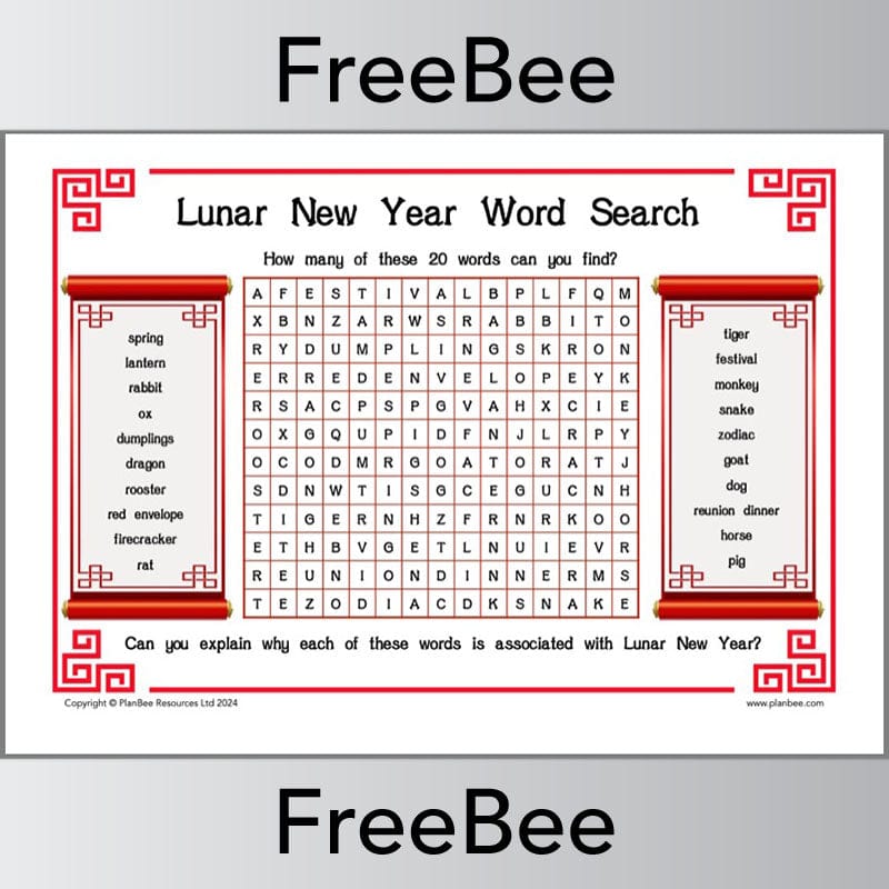 PlanBee FREE Lunar New Year Word Search by PlanBee
