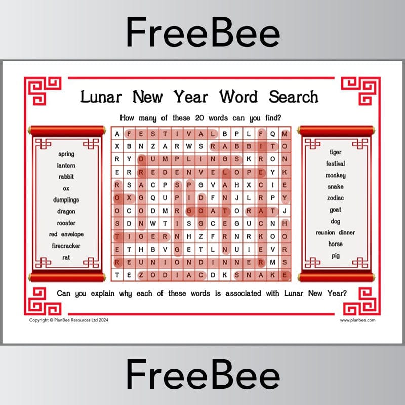 PlanBee FREE Lunar New Year Word Search by PlanBee