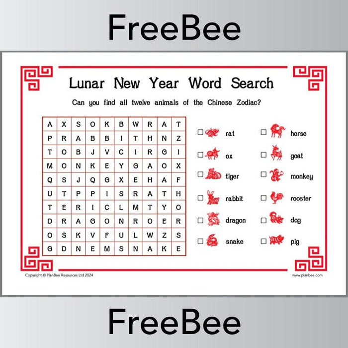 PlanBee FREE Lunar New Year Word Search by PlanBee
