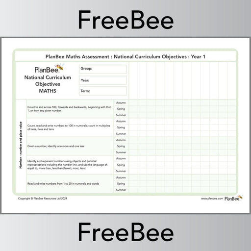 PlanBee Free Year 1 Maths Assessment Grid | PlanBee