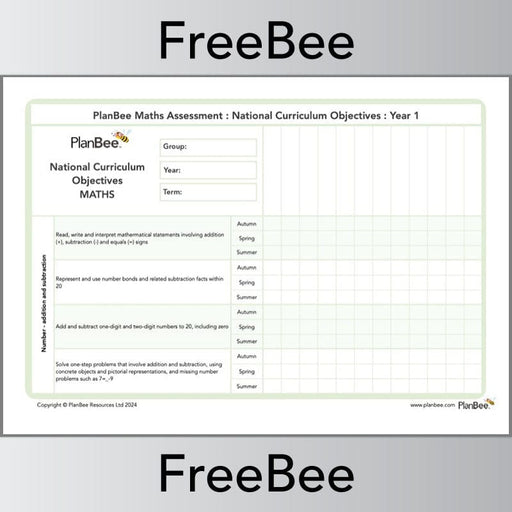 PlanBee Free Year 1 Maths Assessment Grid | PlanBee