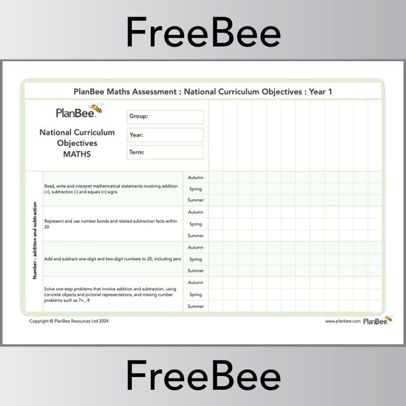 Free Year 1 Maths Assessment Grid | PlanBee