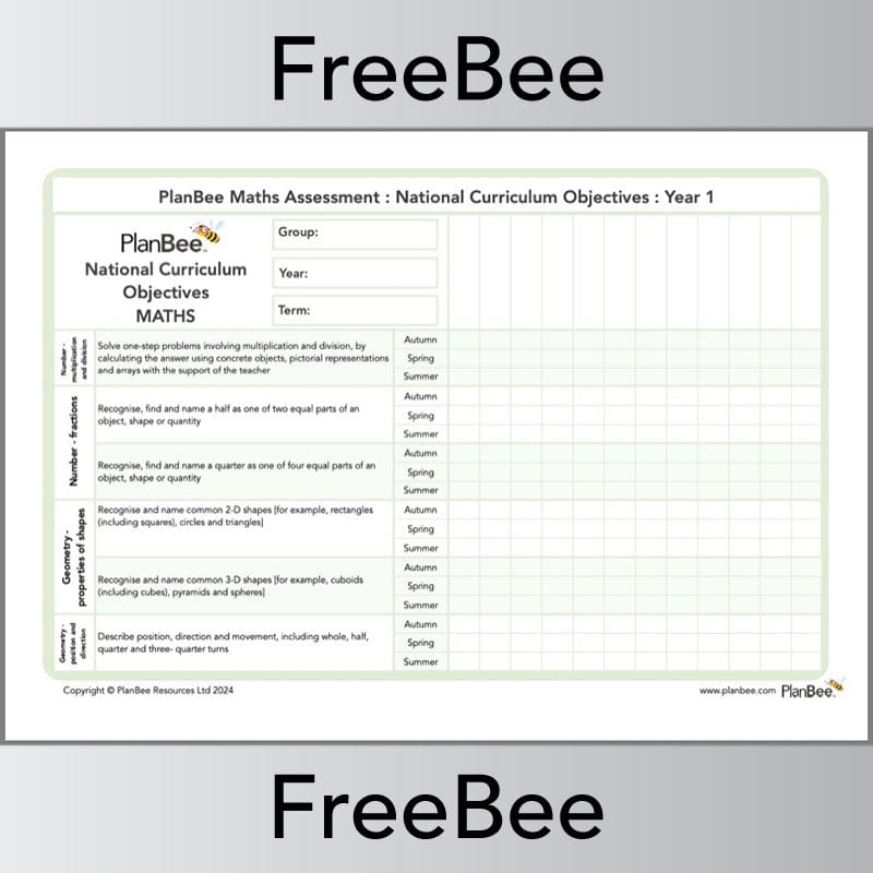PlanBee Free Year 1 Maths Assessment Grid | PlanBee