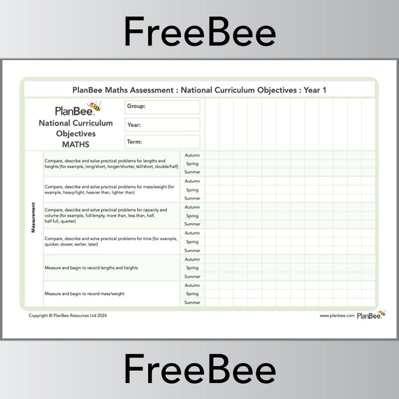 PlanBee Free Year 1 Maths Assessment Grid | PlanBee