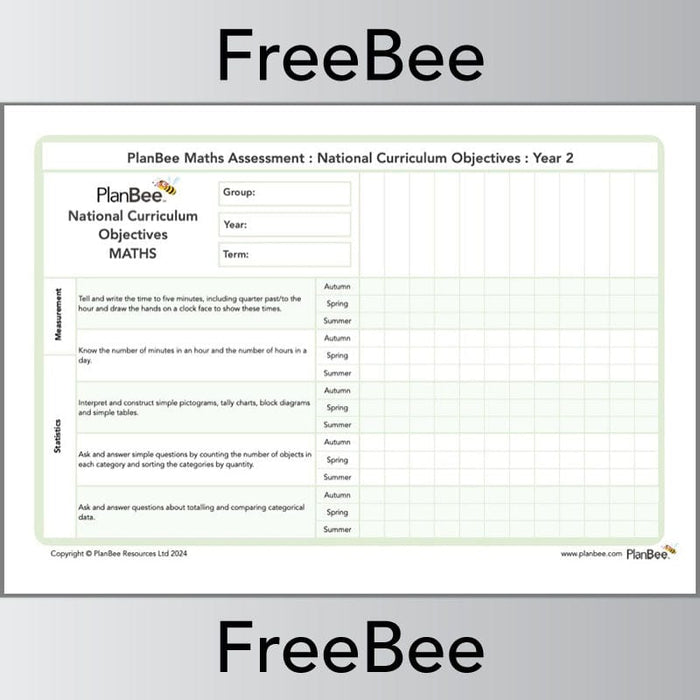 PlanBee Free Year 2 Maths Curriculum Assessment Grid by PlanBee