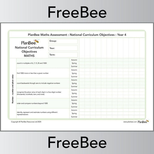 PlanBee Free Year 4 Maths Teaching Assessment Grid | PlanBee