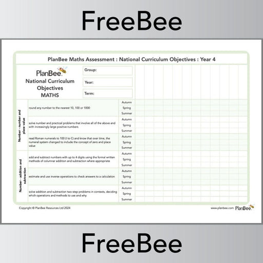 PlanBee Free Year 4 Maths Teaching Assessment Grid | PlanBee