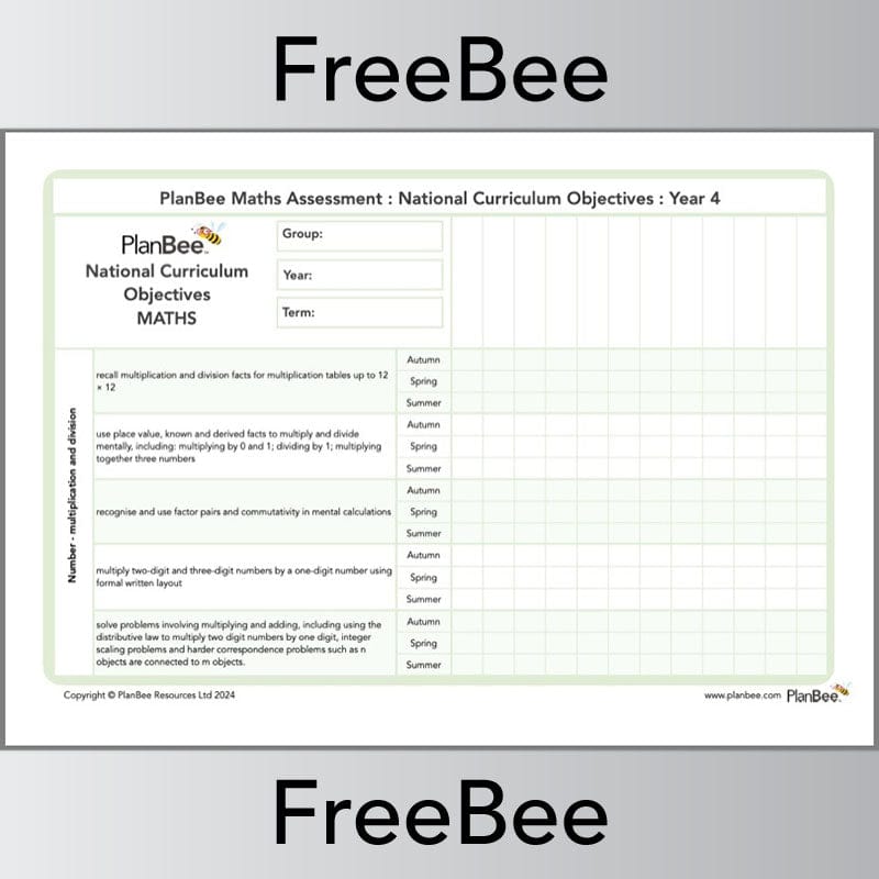 PlanBee Free Year 4 Maths Teaching Assessment Grid | PlanBee