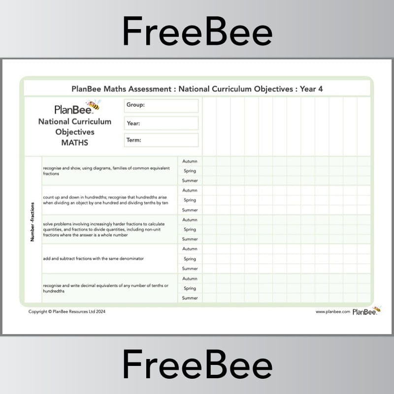 PlanBee Free Year 4 Maths Teaching Assessment Grid | PlanBee
