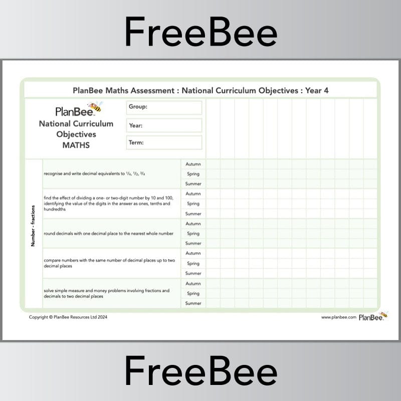 PlanBee Free Year 4 Maths Teaching Assessment Grid | PlanBee