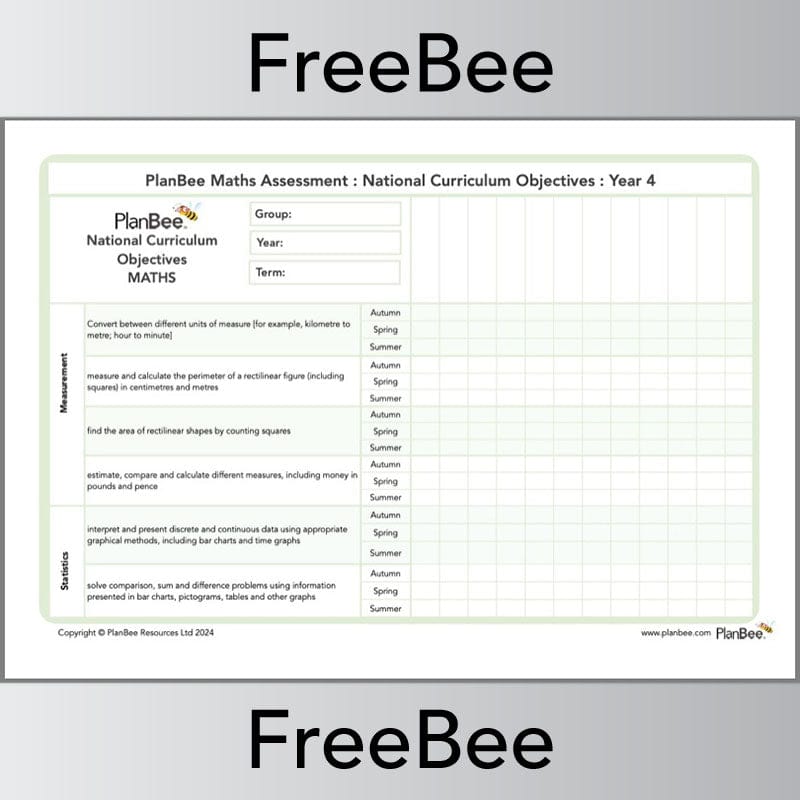 PlanBee Free Year 4 Maths Teaching Assessment Grid | PlanBee