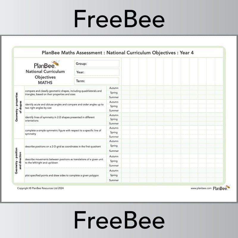 PlanBee Free Year 4 Maths Teaching Assessment Grid | PlanBee