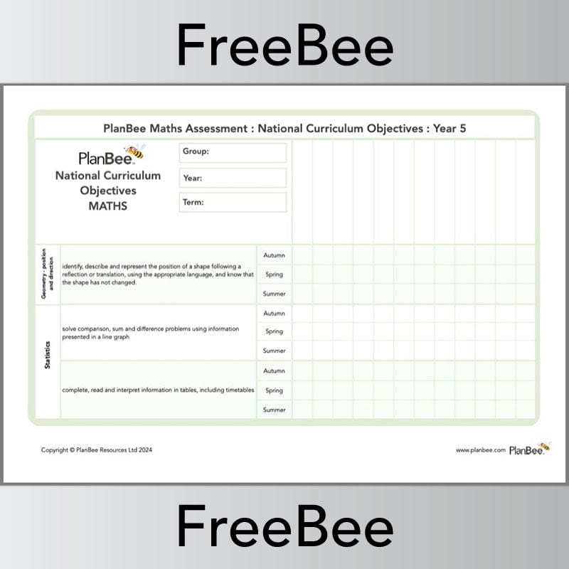 PlanBee Year 5 Maths Assessment Grid Downloadable by PlanBee
