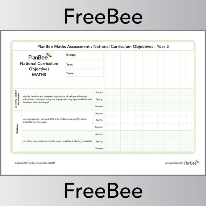 PlanBee Year 5 Maths Assessment Grid Downloadable by PlanBee