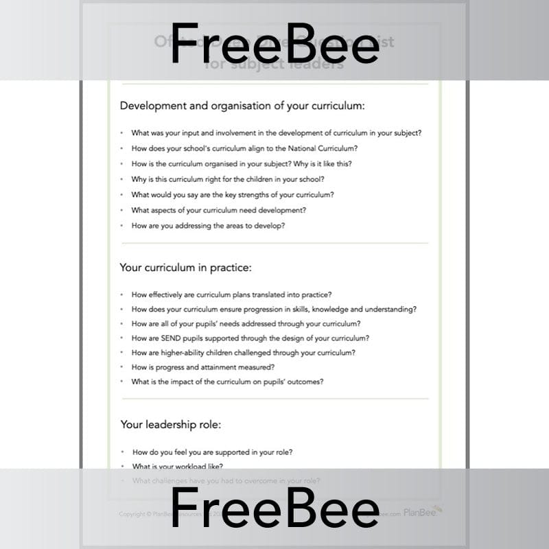 FREE Ofsted Deep Dive Question List by PlanBee