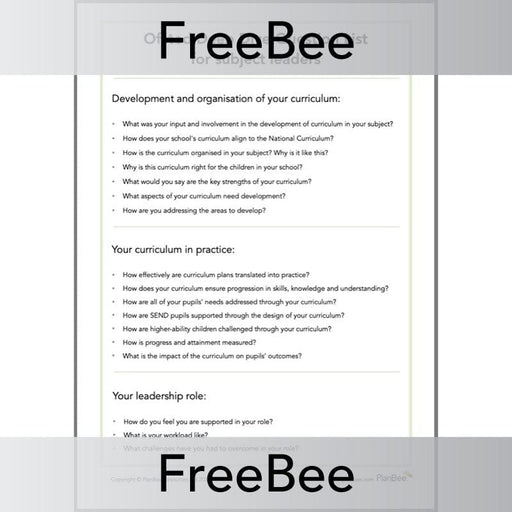 PlanBee FREE Ofsted Deep Dive Question List by PlanBee