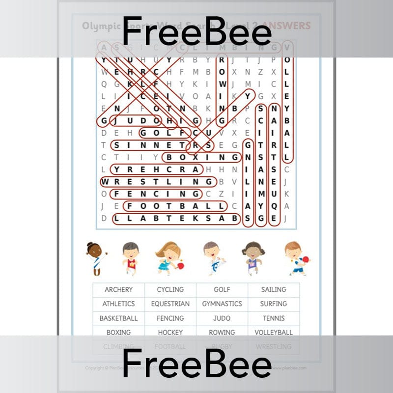 PlanBee FREE Olympic Sports Word Search by PlanBee