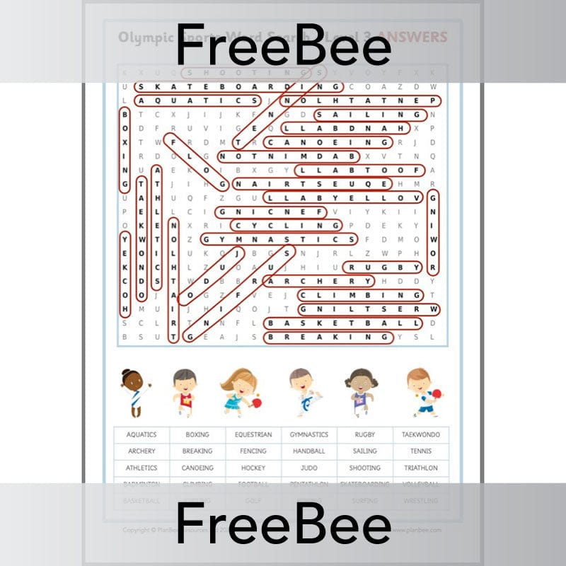 PlanBee FREE Olympic Sports Word Search by PlanBee