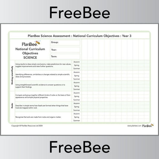 PlanBee Science KS2 Year 3 Assessment Grid | PlanBee FreeBees