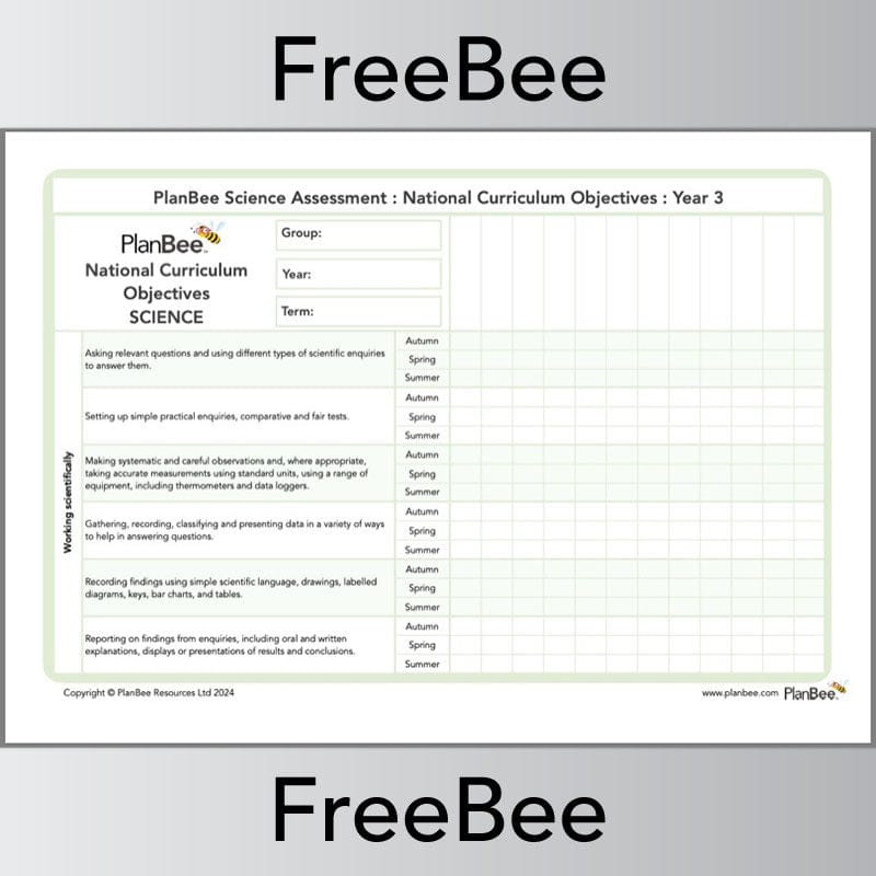PlanBee Science KS2 Year 3 Assessment Grid | PlanBee FreeBees