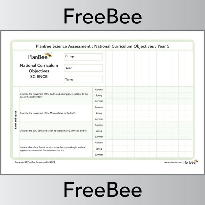 PlanBee Science Assessment Grid: Year 5 | PlanBee FreeBees