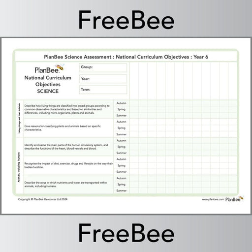 PlanBee Science Assessment Grid Year 6 | PlanBee FreeBees