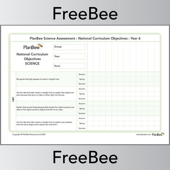 PlanBee Science Assessment Grid Year 6 | PlanBee FreeBees