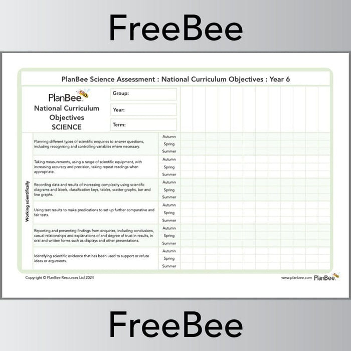 PlanBee Science Assessment Grid Year 6 | PlanBee FreeBees