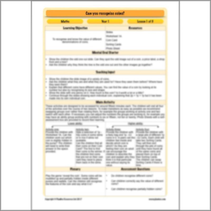 PlanBee Can you recognise coins? Year 1 money planning and activities