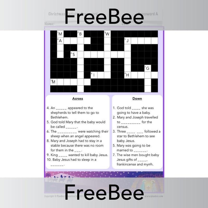PlanBee Nativity Themed Crossword | Free teaching Resources