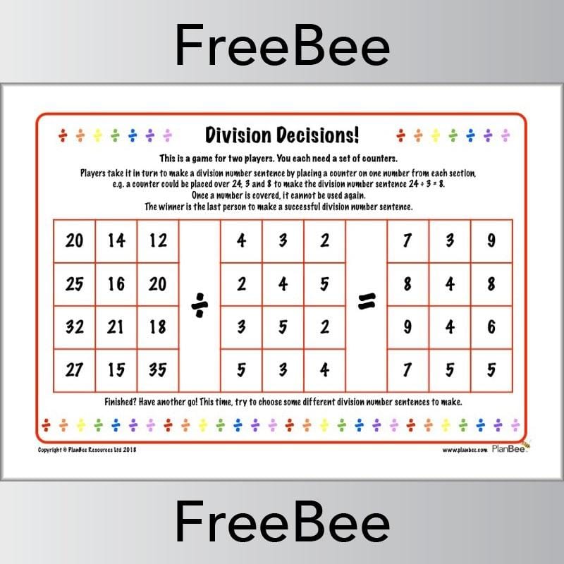 Free Printable PDF Divisions Games KS2 by PlanBee