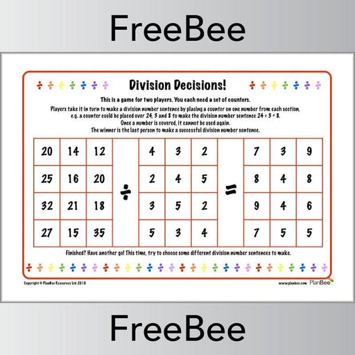 Free Printable Divisions Game KS2 by PlanBee