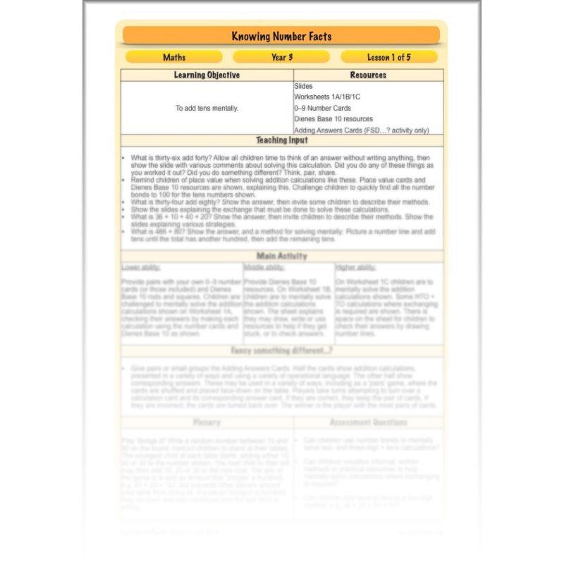 PlanBee Knowing Number Facts: Addition & Subtraction - Year 3 Maths Lessons